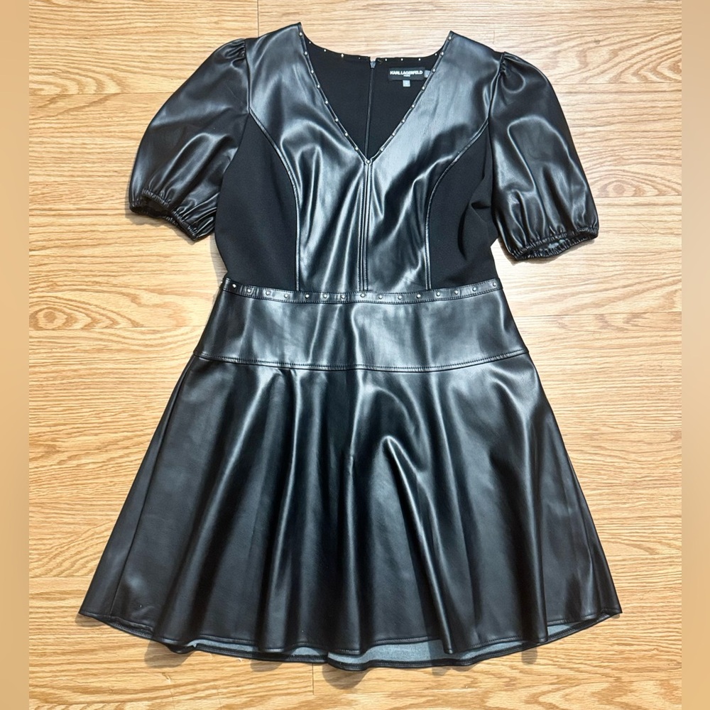 Karl Lagerfeld Black Faux Leather Mini Dress
